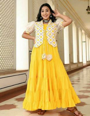 Yellow plain kurti with Jacket for women  1