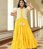 Yellow plain kurti with Jacket for women 