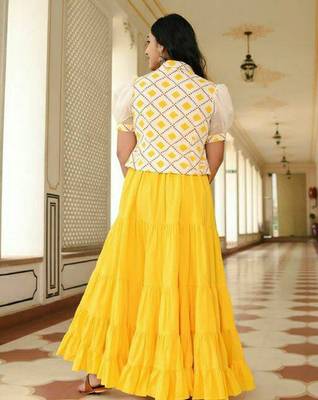 Yellow plain kurti with Jacket for women  2
