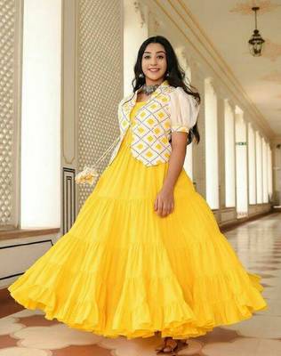 Yellow plain kurti with Jacket for women  3