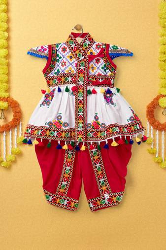 Banjara India Embroidered Kediya Dhoti Set For Boys and Girls_KD-CKS-WhiteRed_14