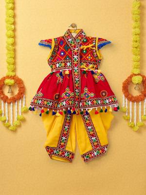 Banjara India Embroidered Kediya Dhoti Set For Boys and Girls_KD-CKS-Red_14 1