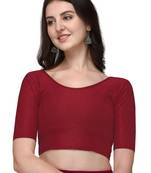 Maroon Cotton Lycra Fully Stretchable Round Neck Readymade Blouse With Half Sleeve