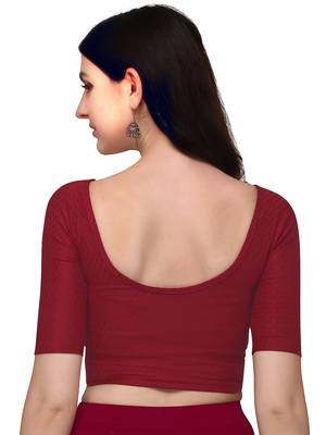 Maroon Cotton Lycra Fully Stretchable Round Neck Readymade Blouse With Half Sleeve 2