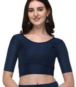 Navy Blue Cotton Lycra Fully Stretchable Round Neck Readymade Blouse With Half Sleeve