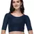 Navy Blue Cotton Lycra Fully Stretchable Round Neck Readymade Blouse With Half Sleeve
