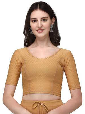 Cream Cotton Lycra Fully Stretchable Round Neck Readymade Blouse With Half Sleeve 1