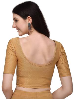 Cream Cotton Lycra Fully Stretchable Round Neck Readymade Blouse With Half Sleeve 2