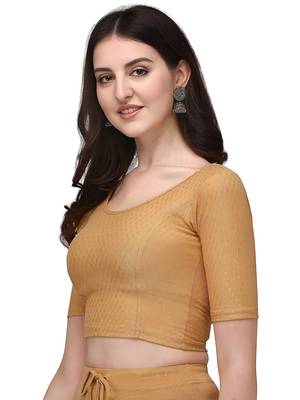 Cream Cotton Lycra Fully Stretchable Round Neck Readymade Blouse With Half Sleeve 3