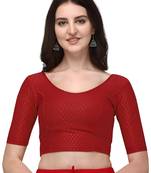 Red Cotton Lycra Fully Stretchable Round Neck Readymade Blouse With Half Sleeve