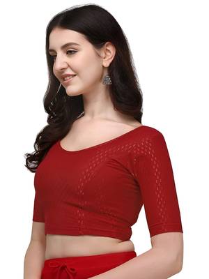 Red Cotton Lycra Fully Stretchable Round Neck Readymade Blouse With Half Sleeve 3