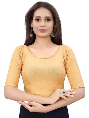 Cream Cotton Lycra Fully Stretchable Round Neck Readymade Blouse With Half Sleeve 1