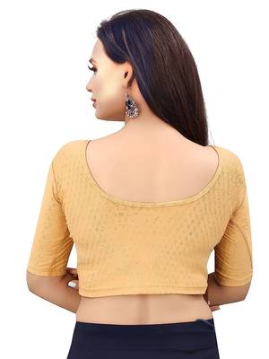 Cream Cotton Lycra Fully Stretchable Round Neck Readymade Blouse With Half Sleeve 2