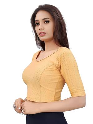 Cream Cotton Lycra Fully Stretchable Round Neck Readymade Blouse With Half Sleeve 3