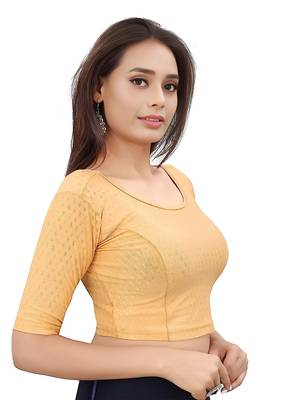 Cream Cotton Lycra Fully Stretchable Round Neck Readymade Blouse With Half Sleeve 4