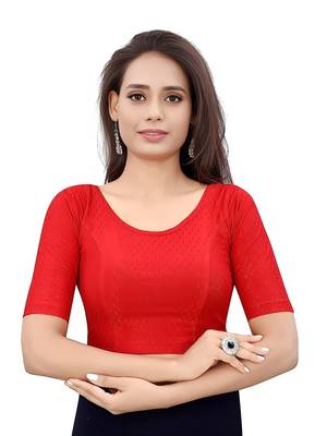Red Cotton Lycra Fully Stretchable Round Neck Readymade Blouse With Half Sleeve 1