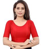 Red Cotton Lycra Fully Stretchable Round Neck Readymade Blouse With Half Sleeve