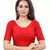 Red Cotton Lycra Fully Stretchable Round Neck Readymade Blouse With Half Sleeve