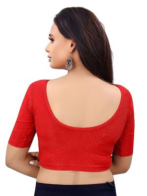 Red Cotton Lycra Fully Stretchable Round Neck Readymade Blouse With Half Sleeve 2