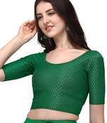 Bottel Green Cotton Lycra Fully Stretchable Round Neck Readymade Blouse With Half Sleeve
