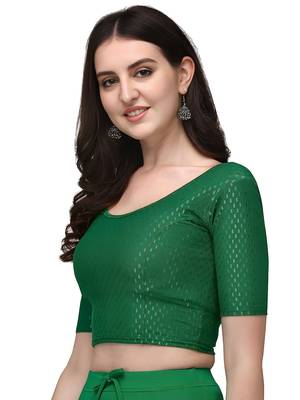 Bottel Green Cotton Lycra Fully Stretchable Round Neck Readymade Blouse With Half Sleeve 3