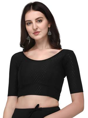 Black Cotton Lycra Fully Stretchable Round Neck Readymade Blouse With Half Sleeve 1
