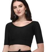 Black Cotton Lycra Fully Stretchable Round Neck Readymade Blouse With Half Sleeve