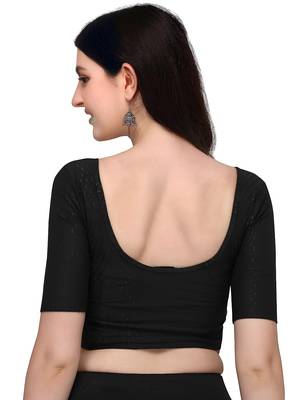 Black Cotton Lycra Fully Stretchable Round Neck Readymade Blouse With Half Sleeve 2