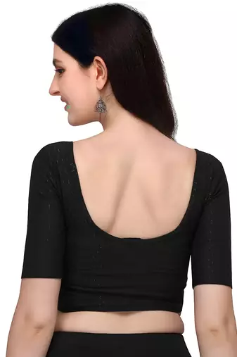 Black Cotton Lycra Fully Stretchable Round Neck Readymade Blouse With Half Sleeve