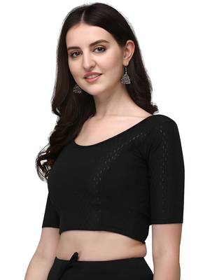 Black Cotton Lycra Fully Stretchable Round Neck Readymade Blouse With Half Sleeve 3