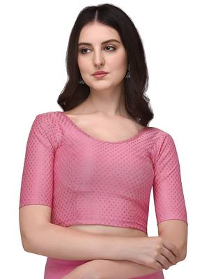Baby Pink Cotton Lycra Fully Stretchable Round Neck Readymade Blouse With Half Sleeve 1