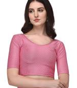 Baby Pink Cotton Lycra Fully Stretchable Round Neck Readymade Blouse With Half Sleeve