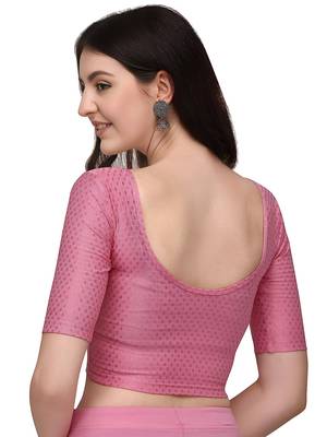 Baby Pink Cotton Lycra Fully Stretchable Round Neck Readymade Blouse With Half Sleeve 2