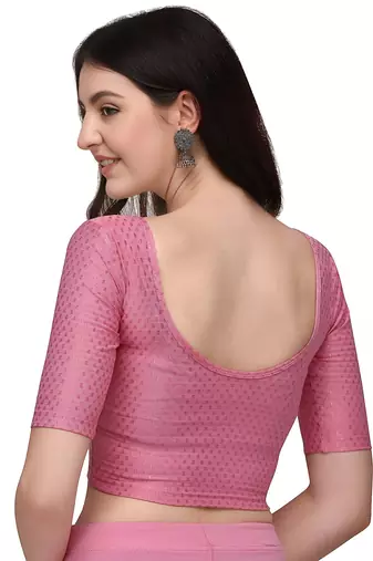Baby Pink Cotton Lycra Fully Stretchable Round Neck Readymade Blouse With Half Sleeve