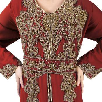 Maroon color full sleeves Handmade Moroccan Kaftan with Sun-proof hiijab 2