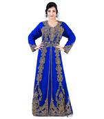 Royal -Blue color luxurious Full Sleeves Handmade Moroccan Kaftan With Sun-proof hijab.