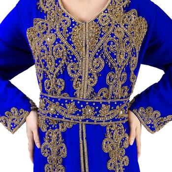 Royal -Blue color Full Sleeves Handmade Moroccan Kaftan With Sun-proof hijab 2