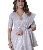 Lavender heavy resham sequence embroidery work georgette party wear with blouse