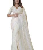 Lemon yellow heavy resham sequence embroidery work georgette party wear with blouse