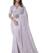Lavender heavy resham sequence embroidery work georgette party wear with blouse