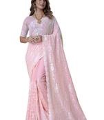 Dusty pink heavy resham sequence embroidery work georgette party wear with blouse