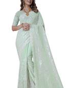 Pista heavy resham sequence embroidery work georgette party wear with blouse