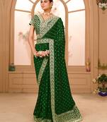 Green Colour Chinnon Silk heavy work Saree WITH UN-STITCHED BLOUSE