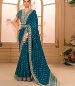 morepeach Colour Chinnon Silk heavy work Saree WITH UN-STITCHED BLOUSE