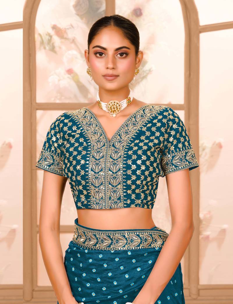 morepeach Colour Chinnon Silk heavy work Saree WITH UN-STITCHED BLOUSE