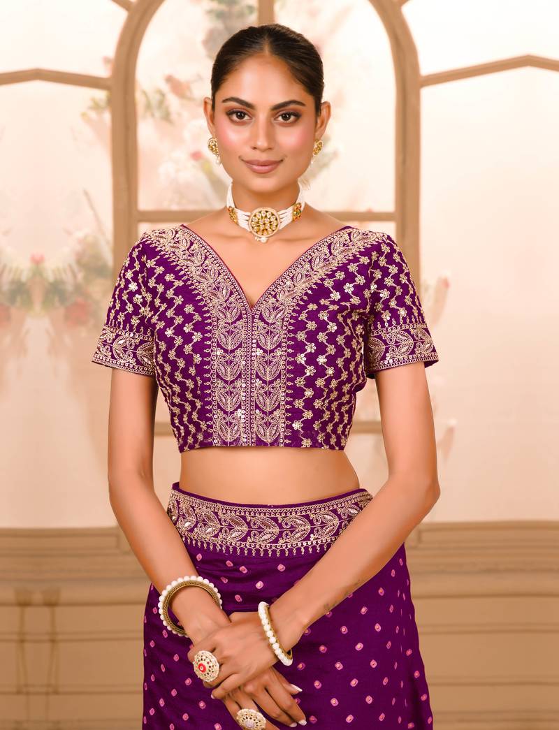 Wine Colour Vichitra Silk heavy work Saree WITH UN-STITCHED BLOUSE