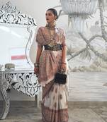 Elora Heavy Kashmiri Handloom Weaving  Pure Soft Silk Blend Saree (White)