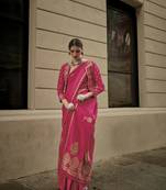 Elora Pure Satin Zari Lining Handloom Weaving Silk Blend Saree (Pink)