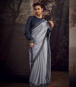 Elora pure soft silk fancy embellished lace border plain saree (grey)