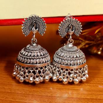 Oxidised silver look peacock jhumka's 1